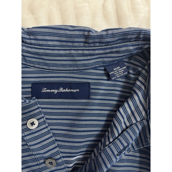 TOMMY BAHAMA  Men's Medium Blue Striped Short Sleeve Golf Polo Shirt - Picture 4 of 8